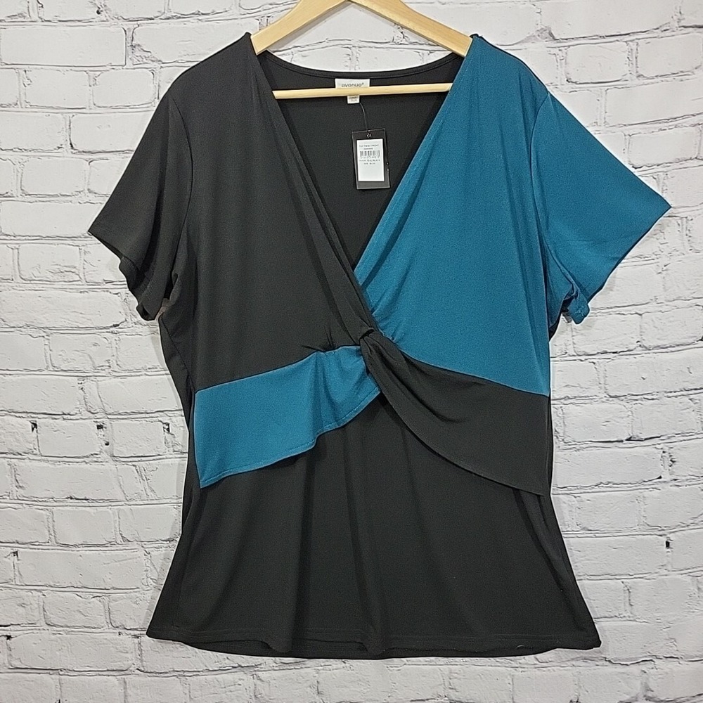 Avenue‎ Top Womens Plus Sz 18/20 Twist Front Blue Black New NWT